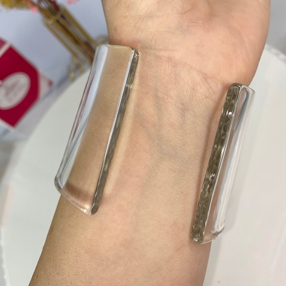 Clear Acrylic Swarovski Crystal Embellished Wide Chunky Cuff Bracelet for Women - Picture 12 of 17